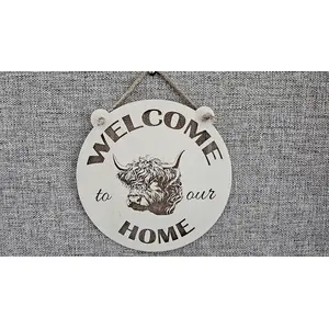 Welcome to our Home Highland Cow Plaque Sign Full Head Image