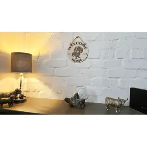 Welcome to our Home with an image of a Dachshund Hanging Wall Plaque / Sign