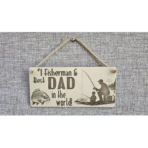 Best Dad in the World with Child Fishing Decorative Sign