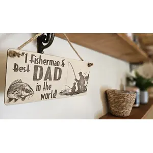 Best Dad in the World with Child Fishing Decorative Sign