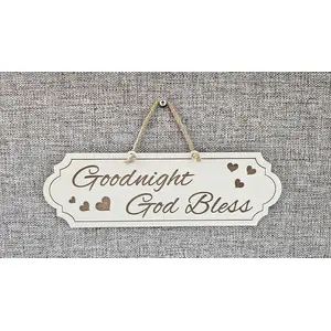 Goodnight God Bless Decorative Hand Painted Sign | Plaque with Hearts