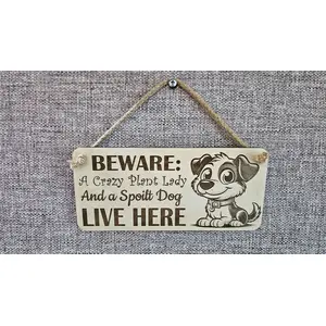Crazy Plant and Dog Lady Cartoon Decorative Signs and Plaques