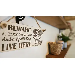 Crazy Plant and Dog Lady Cartoon Decorative Signs and Plaques