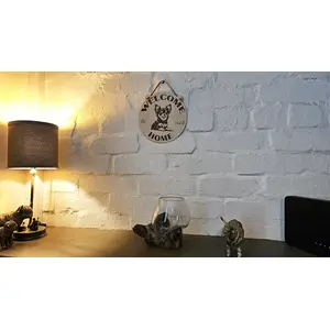 Welcome to our home with a cute Chihuahua picture hanging wall plaque / sign