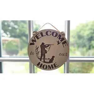 Welcome To Our Home Shooting Hunting Themed Hanging Wall Plaque / Sign