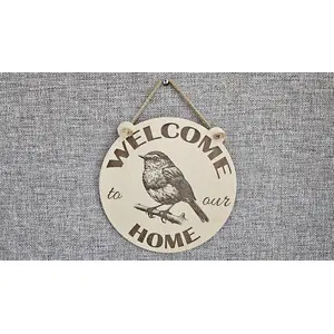 Welcome To Our Home Robin Redbreast Bird Hanging Wall Plaque / Sign