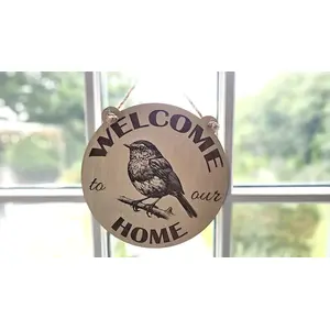 Welcome To Our Home Robin Redbreast Bird Hanging Wall Plaque / Sign