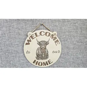 Welcome To Our Home Highland Cow Wall Mounted Plaque Decorative Guest Sign