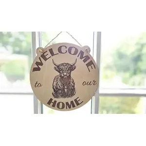 Welcome To Our Home Highland Cow Wall Mounted Plaque Decorative Guest Sign