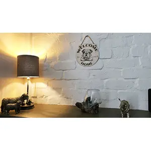 Welcome To Our Home English Bulldog Hanging Wall Door Porch Plaque / Sign