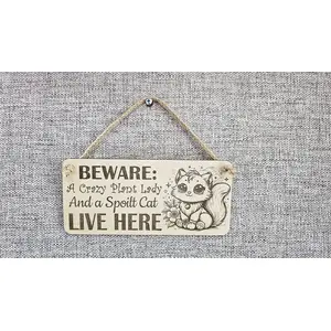 Crazy Plant and Cat Lady Cartoon Decorative Signs and Plaques
