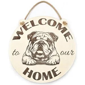 Welcome To Our Home English Bulldog Hanging Wall Door Porch Plaque / Sign