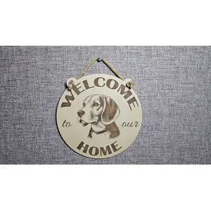 Welcome To Our Home Beagle Hanging Wall Door Porch Plaque / Sign