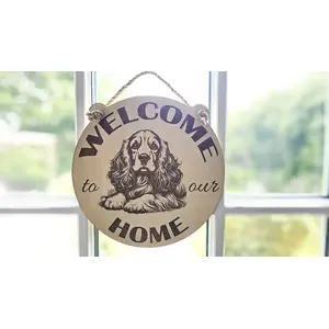 Welcome To Our Home Spaniel Hanging Wall Door Porch Plaque / Sign