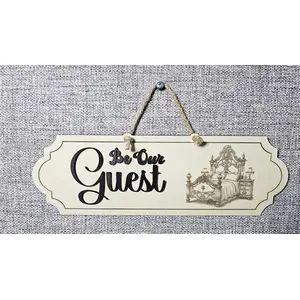 Be Our Guest Sign Deluxe Decorative Plaque With 3D Raised Lettering and Bed Graphic