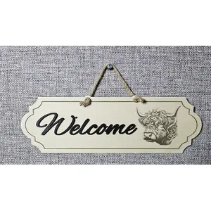 Highland Cow Welcome Sign Decorative Plaque With 3D Raised Lettering