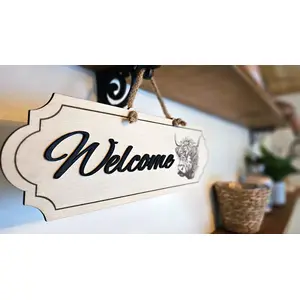 Highland Cow Welcome Sign Decorative Plaque With 3D Raised Lettering