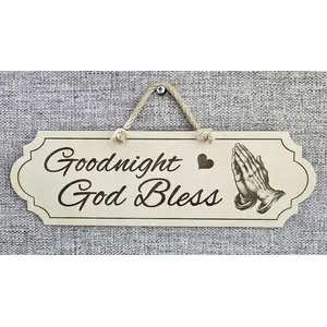 Goodnight God Bless Decorative Sign | Plaque with Heart and Praying Hands
