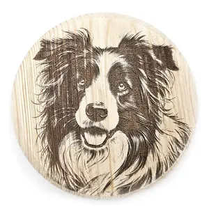 Border Collie Round Wooden Coaster Gift Ideas for Pet Dog Owners