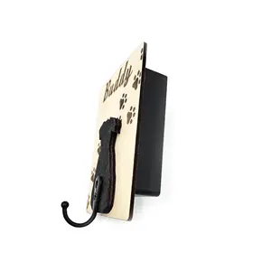 Custom Dog Lead Holder Wall Mounted Engraved With Dog Paws and Name Personalised Gift Ideas