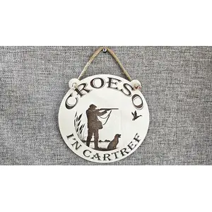 Croeso I'n Cartref / Welsh Welcome To Our Home Shooting Hunting Themed Hanging Wall Plaque / Sign