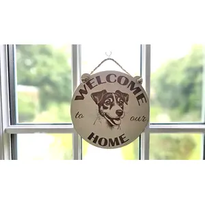 Welcome To Our Home Jack Russell Hanging Wall Sign Porch Door Plaque