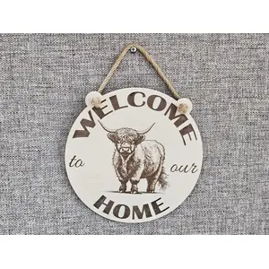 Welcome to our Home Highland Cow Plaque Decorative Sign