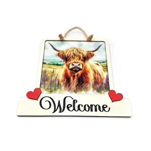 Highland Cow Welcome Sign Modern Design With Colourful Picture
