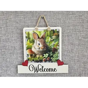 Rabbit Welcome Sign Modern Design With Colourful Picture