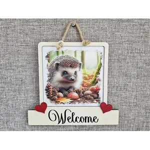 Hedgehog Welcome Sign Modern Design With Colourful Picture
