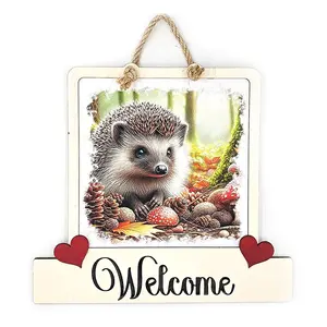 Hedgehog Welcome Sign Modern Design With Colourful Picture