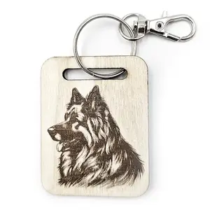 Alsatian Wooden Keyring with Split Ring and Clip