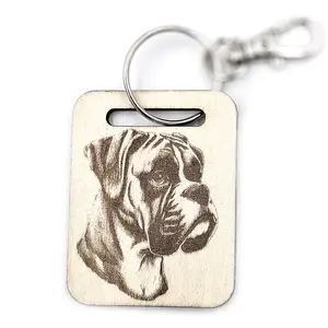 Personalised Boxer Dog Wooden Keyring with Split Ring