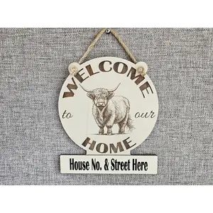 Personalised Welcome to our Home Highland Cow Plaque Decorative Sign