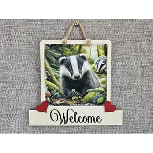 Badger Wildlife Welcome Sign Modern Design With Colourful Picture