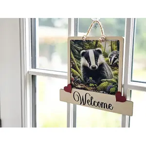 Badger Wildlife Welcome Sign Modern Design With Colourful Picture