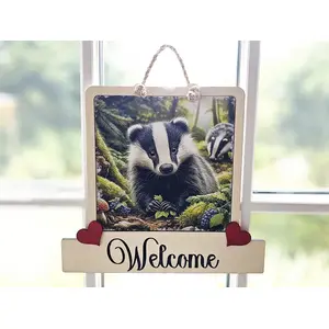 Badger Wildlife Welcome Sign Modern Design With Colourful Picture