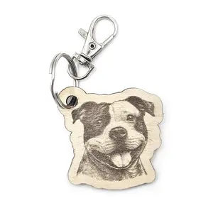 Personalised Staffordshire Bull Terrier Novelty Wooden Keyring Shaped with Split Ring and Clip