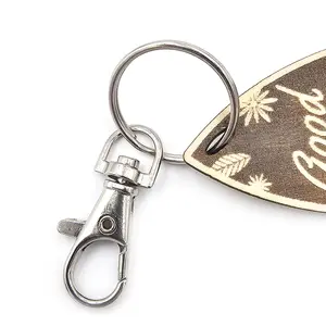 Novelty Surfing Themed Wooden Keyring Shaped with Split Ring and Clip