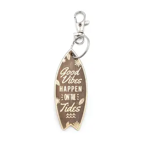 Novelty Surfing Themed Wooden Keyring Shaped with Split Ring and Clip