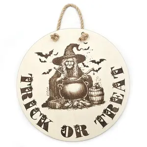 Witch Halloween Sign Fun Trick or Treat Window or Door Plaque and Decorations