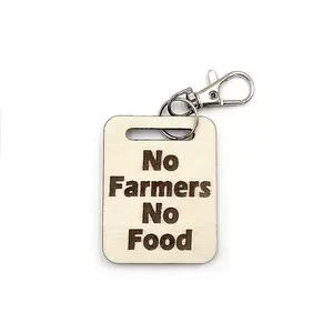 Novelty Tractor Themed Wooden Keyring with Split Ring and Clip