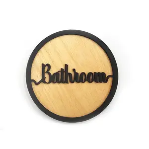 Bathroom Decorative Door Sign Wooden Plaque Elegant Engraved Round Design