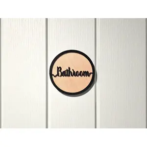 Bathroom Decorative Door Sign Wooden Plaque Elegant Engraved Round Design