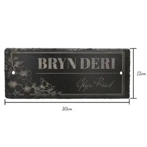 Slate House Sign Floral Laser Engraved