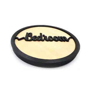 Bedroom Door Sign Decorative Wooden Plaque Elegant Engraved Round Design