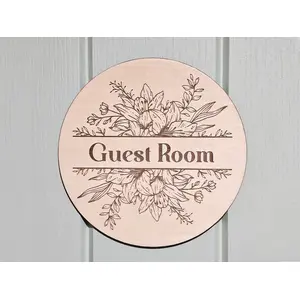 Guest Room Bedroom Door Sign Decorative Wooden Plaque Elegant Engraved Round Design