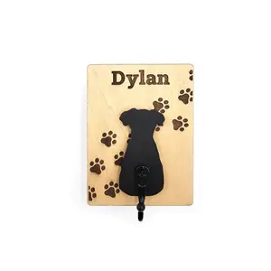 Custom Dog Lead Holder Wall Mounted Engraved With Dog Paws and Name Personalised Gift Ideas