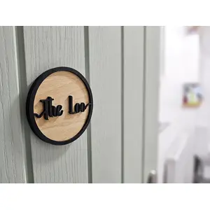 The Loo Door Sign Decorative Wooden Plaque Elegant Round Design