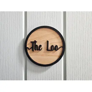 The Loo Door Sign Decorative Wooden Plaque Elegant Round Design